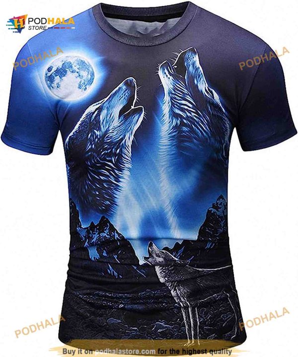 Hiuwa 3D Shirt Fashion Wolf Howling To The Moon T Shirt