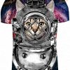 Hiuwa 3D Shirt Funny Cat Astronaut Costume Tee