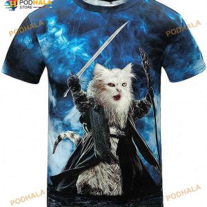 Hiuwa Unisex 3D Shirt Print Holding Sword Cat General Slim