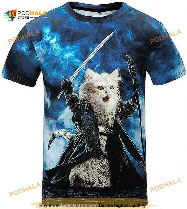 Hiuwa Unisex 3D Shirt Print Holding Sword Cat General Slim