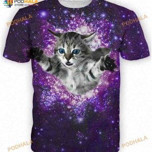 Hiuwa Unisex 3D Shirt Space Cat Tees Tops