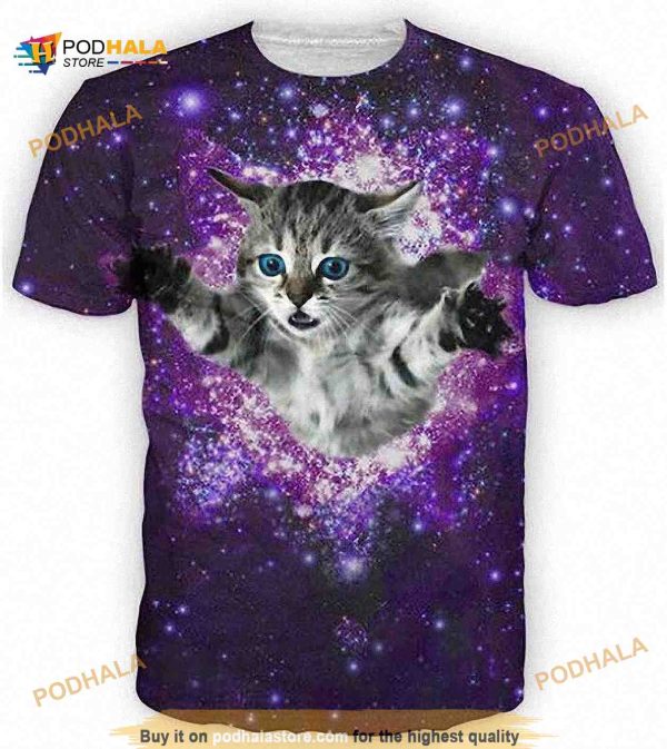Hiuwa Unisex 3D Shirt Space Cat Tees Tops