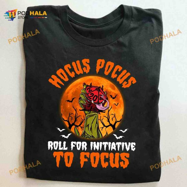 Hocus Pocus Shirt Roll For Initiative To Focus, Halloween Zombie Rolling Dice Tee