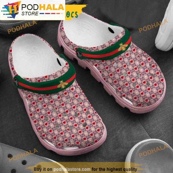 Honeybee Pink Gucci 3D Funny Crocs Clog Shoes