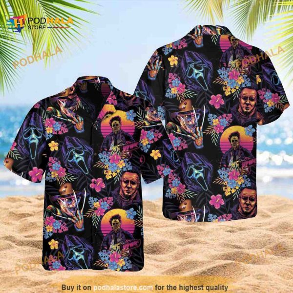 Horror Characters Halloween Hawaiian Shirt, Scary Movie Tropical Beach Shirts