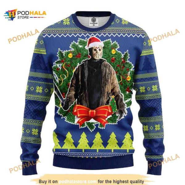 Horror Movie Characters Jason Woorhees Funny Ugly Christmas Sweater