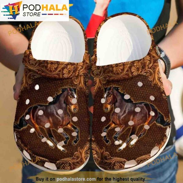 Horse The Charming Brown Floral Pattern 3D Funny Crocs