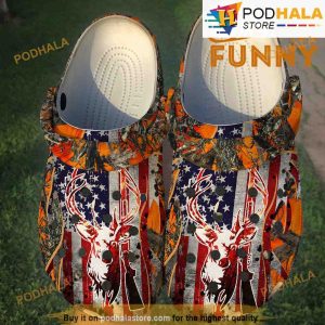 Hunting American Flag 3D Funny Crocs