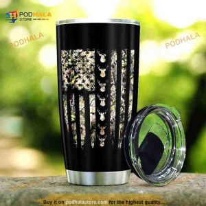 Hunting Deer America Flag Pattern Stainless Steel Cup Coffee Tumbler