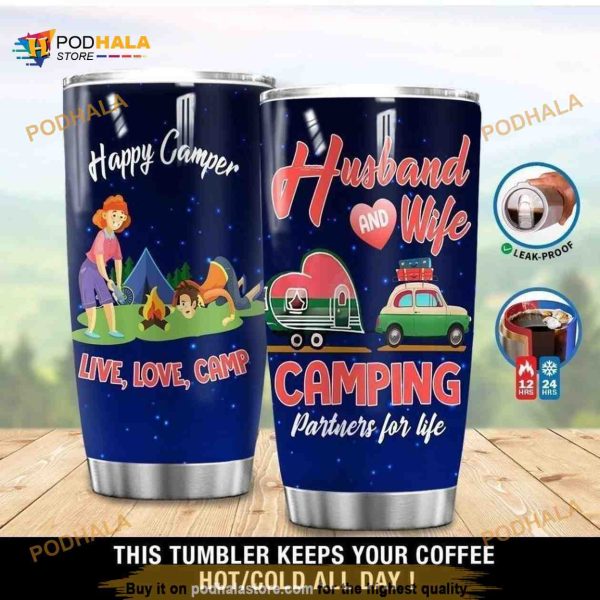 Husband And Wife Camping Partners For Life Stainless Steel Cup Coffee Tumbler