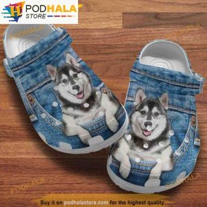Husky Dog In Pocket Denim Pattern 3D Funny Crocs