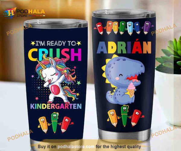 I’m Ready To Kindergarten Dinosaur Custom Name Kids Coffee Tumbler 20oz 30oz