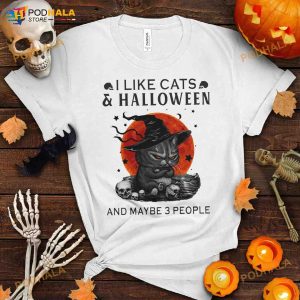 I Like Cats And Halloween And Maybe 3 People Black Devil Cat Halloween Shirt