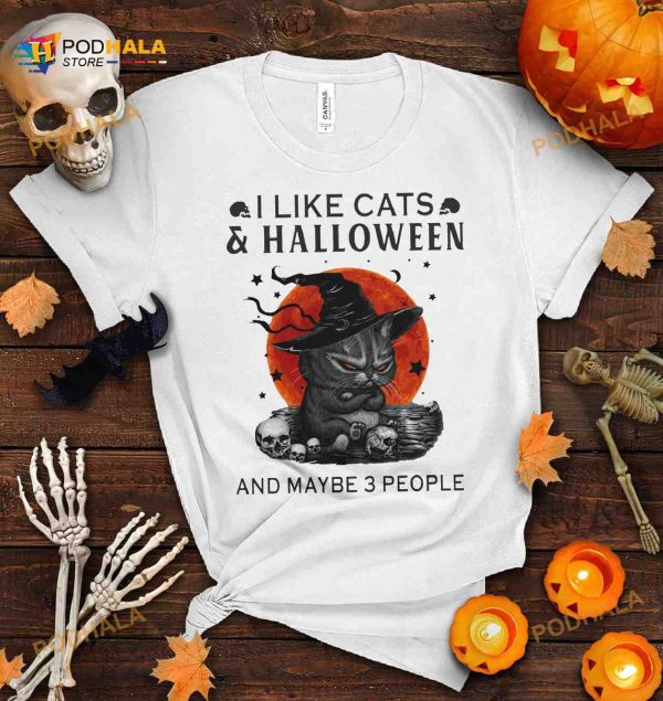 I Like Cats And Halloween And Maybe 3 People Black Devil Cat Halloween Shirt