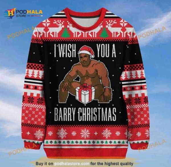 I Wish You A Barry Christmas Funny Ugly Xmas Funny Meme Barry Wood Funny Ugly Christmas Sweater