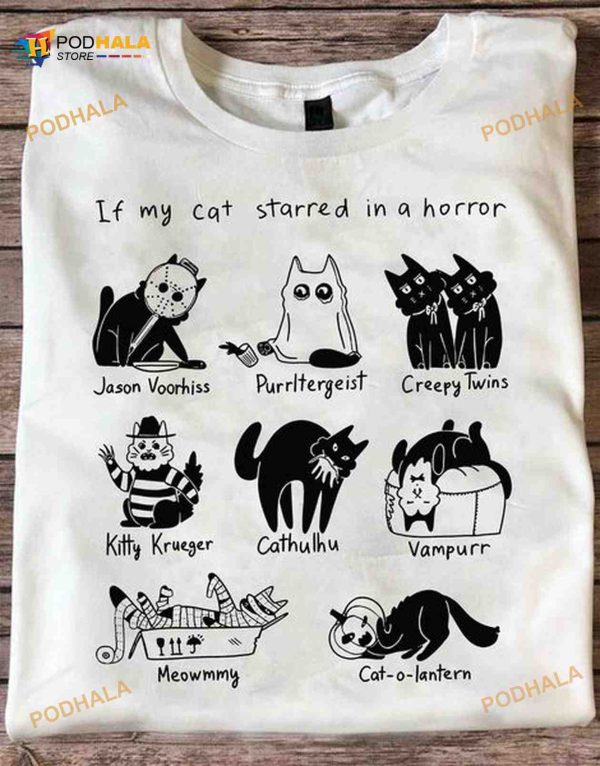If My Cat Starred In A Horror Jason Voorhiss Purrltergeist Creepy Twins Black Cats Halloween Shirt