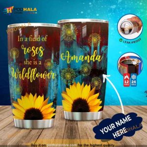 In A Filed Of Roses Sunflower Personalized Coffee Tumbler