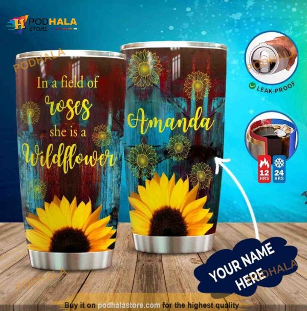 In A Filed Of Roses Sunflower Personalized Coffee Tumbler