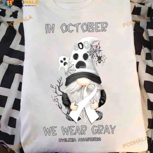 In October We Wear Gray Dyslexia Awareness Shirt, Garden Gnome Dyslexia Boo Tee