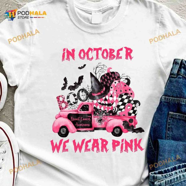 In October We Wear Pink Breast Cancer Awareness Halloween Boo Costume Shirt