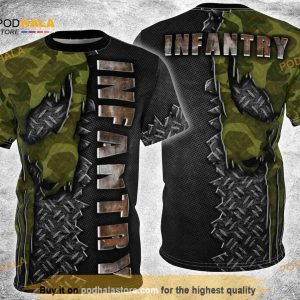 Infantry Camouflage Skull Distressed Metal Background Vintage 3D All Over Print Shirt