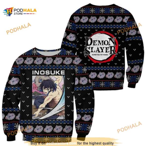 Inosuke Ugly Christmas Demon Slayer Anime Xmas Custom Clothes Knitted Sweater