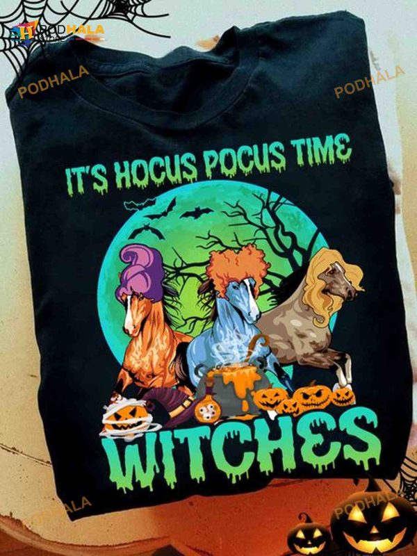 It’ Hocus Pocus Time Witches Horses Pumpkins Moon Halloween Shirt