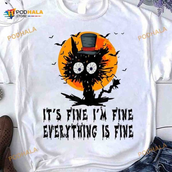 It’s Fine I’m Fine Everything Is Fine Black Cat Halloween Shirt