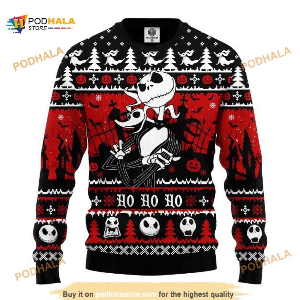 Jack And Zero Ho Ho Ho Nightmare Before Christmas Funny Ugly Christmas Sweater