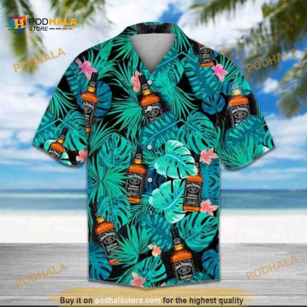 Jack Daniels Hawaiian Shirt, Whiskey Tropical Leaves Aloha Shirt