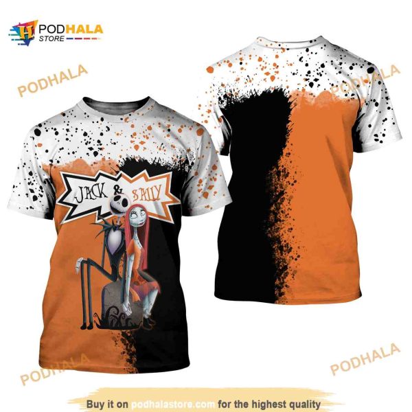 Jack Skellington & Sally Orange Black Splatter Paint Disney 3D Tshirt