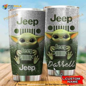Jeep Baby Yoda Custom Name Gift Travel Coffee Tumbler