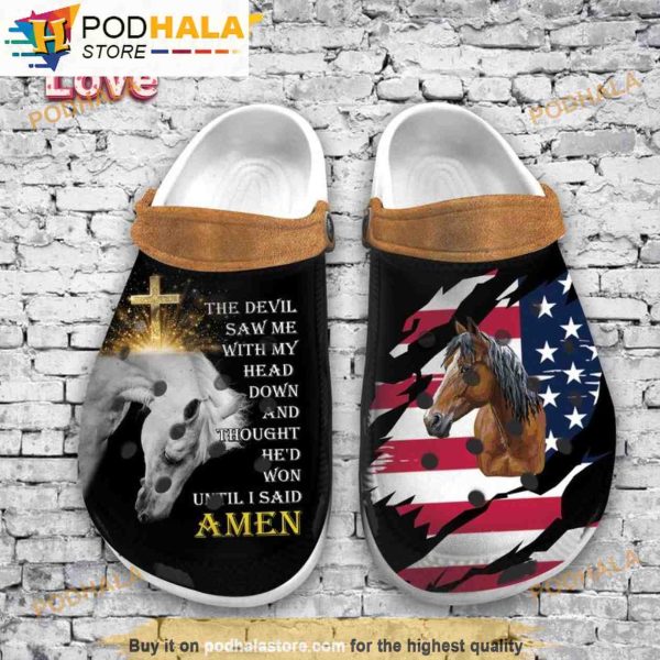 Jesus Horse American Flag 3D Funny Crocs