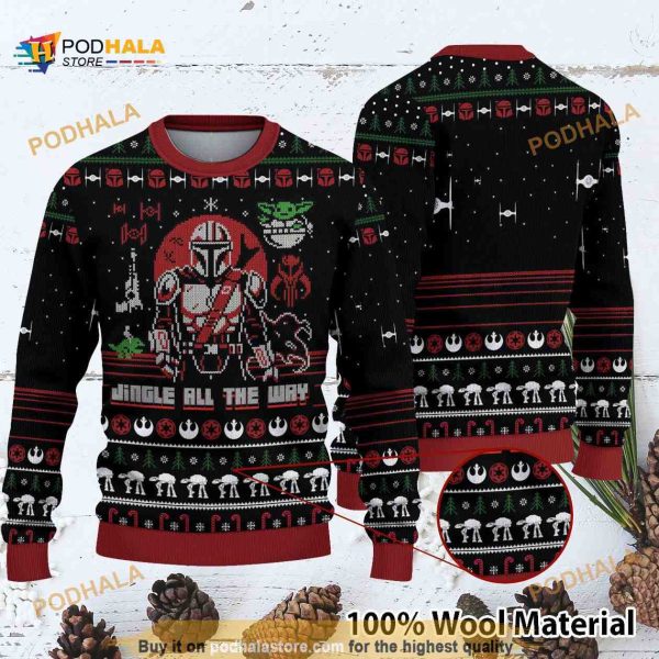 Jingle All The Way Mandalorian Yoda Star Wars Funny Ugly Christmas Sweater