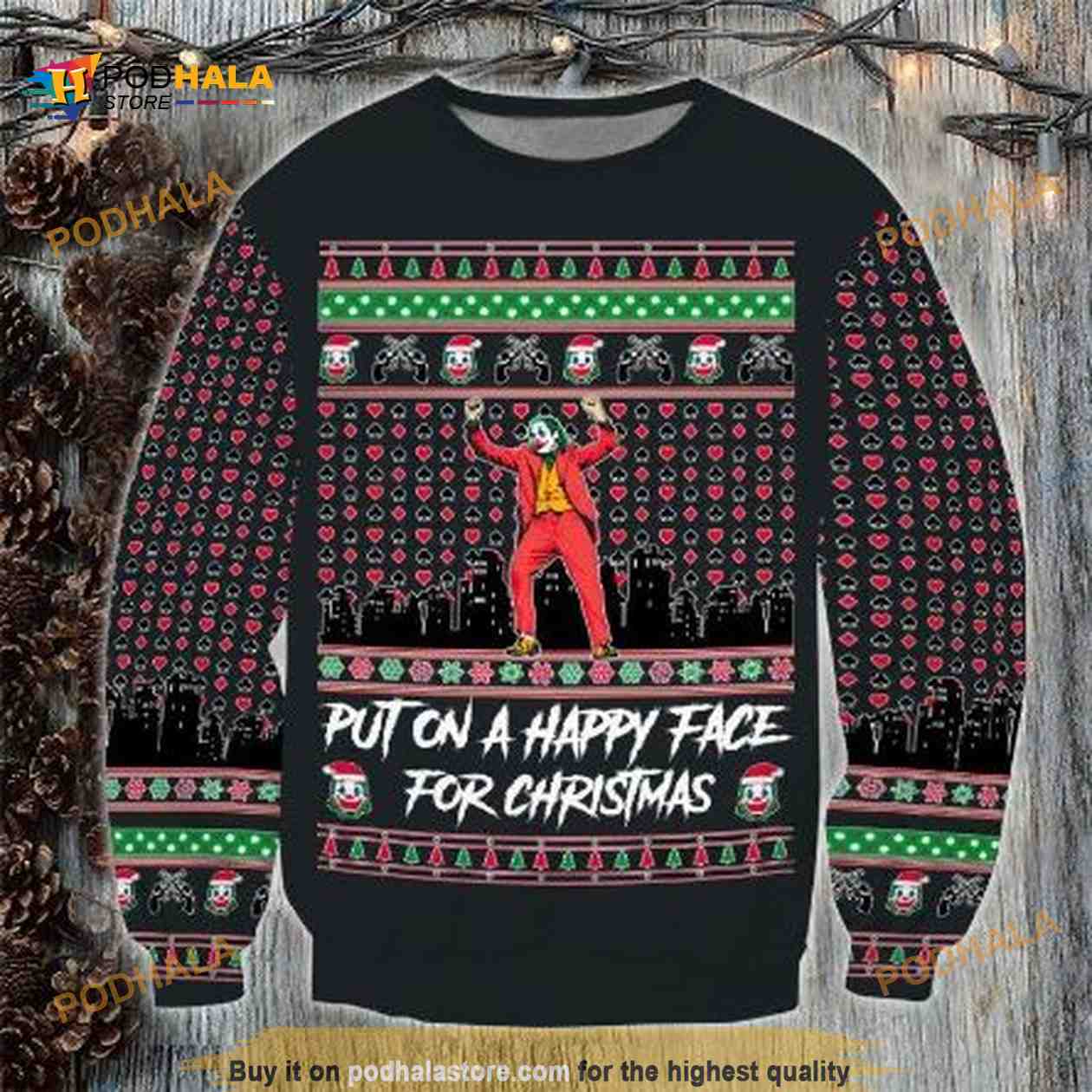 Joker Movie Put On A Happy Face For Chrismas Wool Sweater Joker Movie Put On A Happy Face For Chrismas Wool Sweater