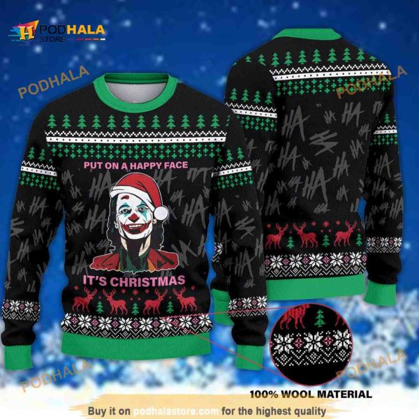 Joker Put On A Happy Face It’s Funny Ugly Christmas Sweater