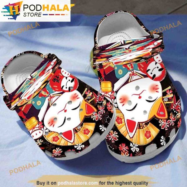 Kawaii Japanese Lucky Cat In 3D Funny Crocs
