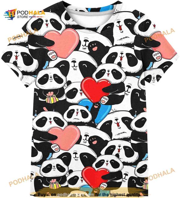 Kayolece Kid Colorful Shirt 3D Unisex Panda Graphic Printed All Over Print Tee