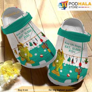 Keep Life Simple Eat, Sleep Fish 3D Funny Crocs