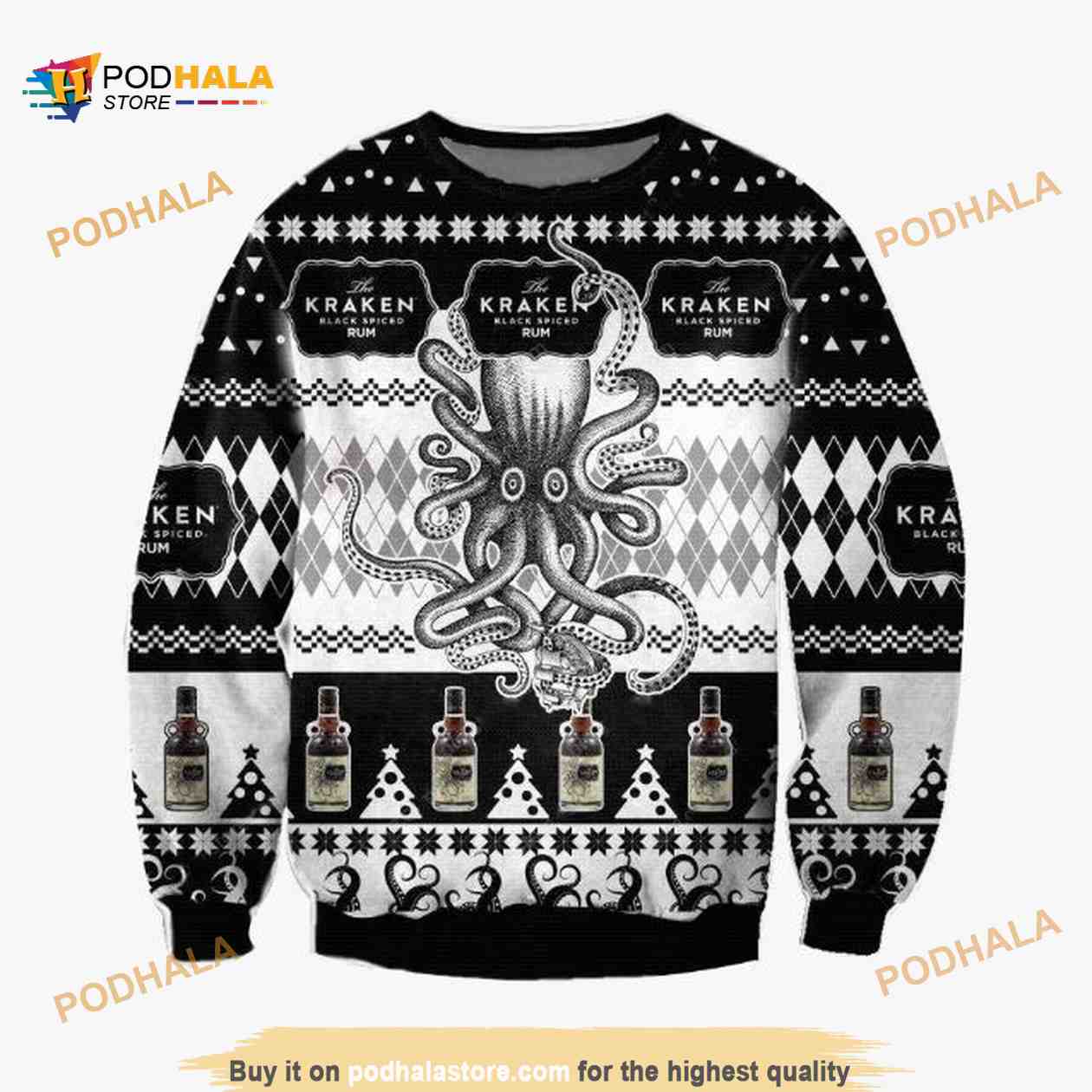 Kraken Black Spiced Rum Octopus Kraken Christmas Ugly Sweater