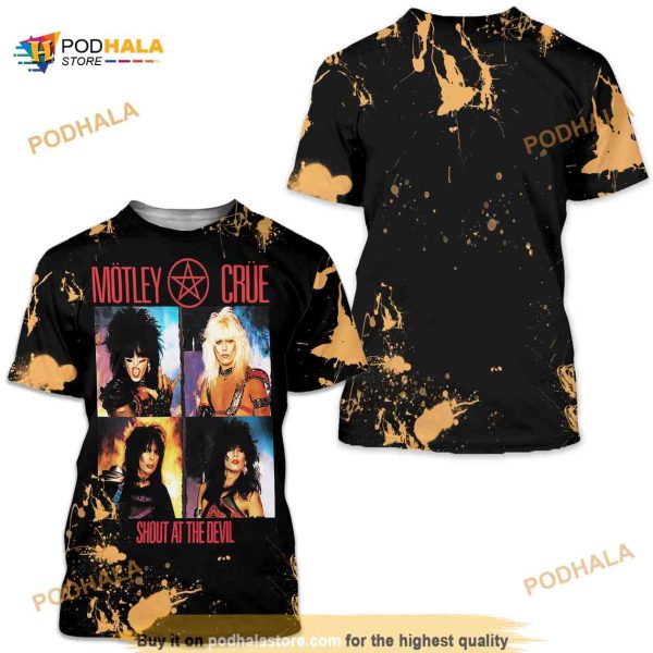 LF inspired Acid Washed Motley Crue Band T-3D Shirt