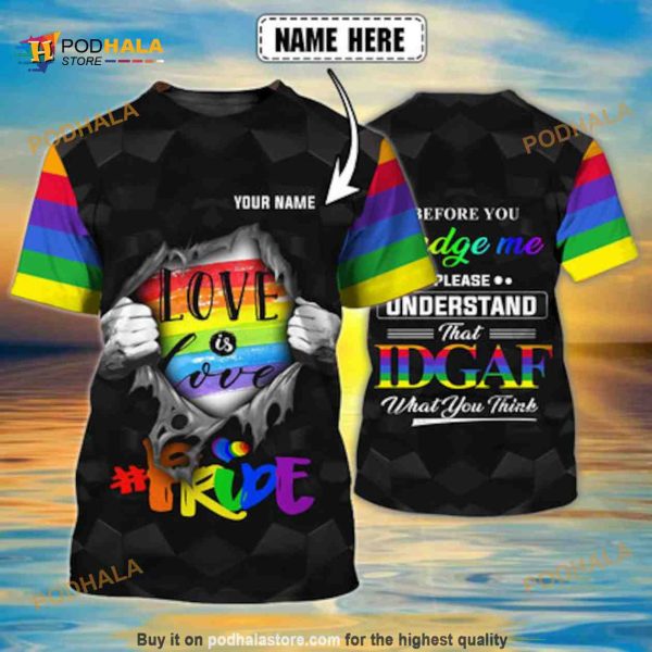 LGBT Gay Pride Love Is Love 3D Printed Personalized Name 3D Shirt