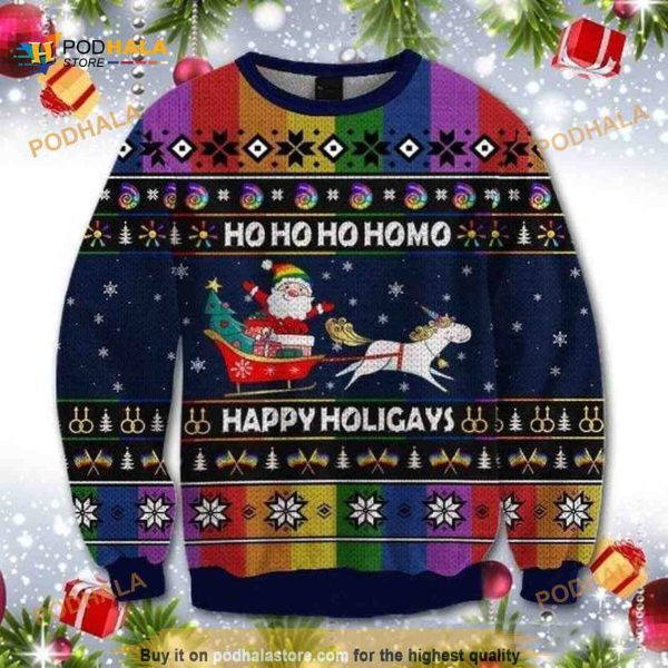 LGBT Unicorn Hohoho Homo Happy Holigays Christmas Ugly Sweater