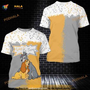 Lady and The Tramp Dogs Gray Yellow Splatter Paint Disney Cartoon 3D Tshirt