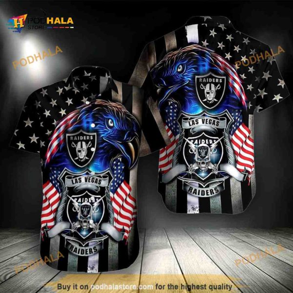 Las Vegas Raiders NFL Hawaiian Shirt, Eagle American Flag Aloha Shirt