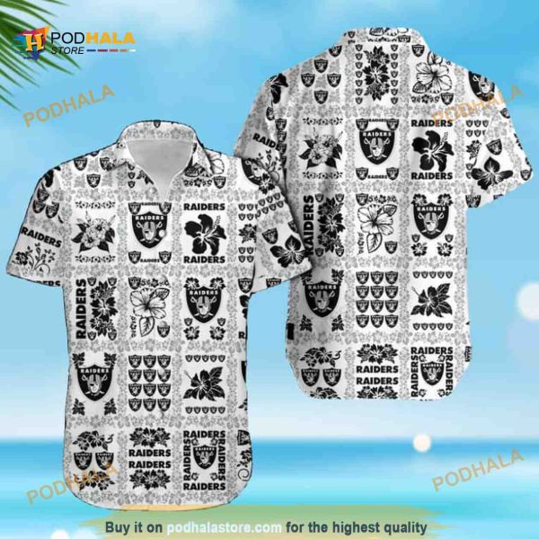 Las Vegas Raiders NFL Hawaiian Shirt, Hibiscus Pattern Beach Gift For Him