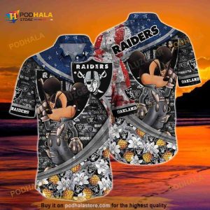 Las Vegas Raiders NFL Hawaiian Shirt, Mickey Tropical Pattern Aloha Shirt