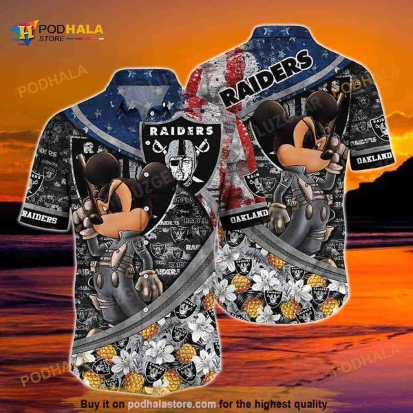 Las Vegas Raiders NFL Hawaiian Shirt, Mickey Tropical Pattern Aloha Shirt