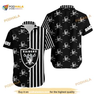Las Vegas Raiders NFL Hawaiian Shirt, Stripes And Skull All Over Print