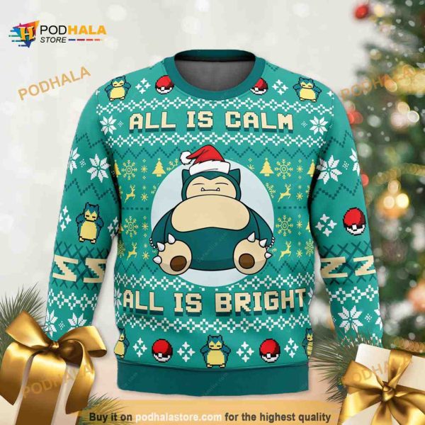 Lazy Santa Pokemon Snorlax All Is Calm All Is Bright Ugly Xmas Sweater
